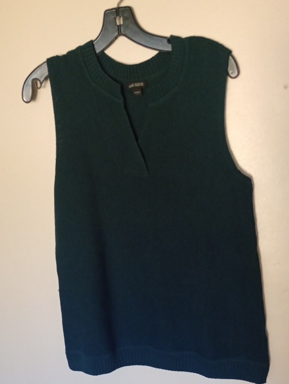 J.Jill Dark Green V-Neck Sleeveless Knit Sweater Vest Pullover Ribbed Trim